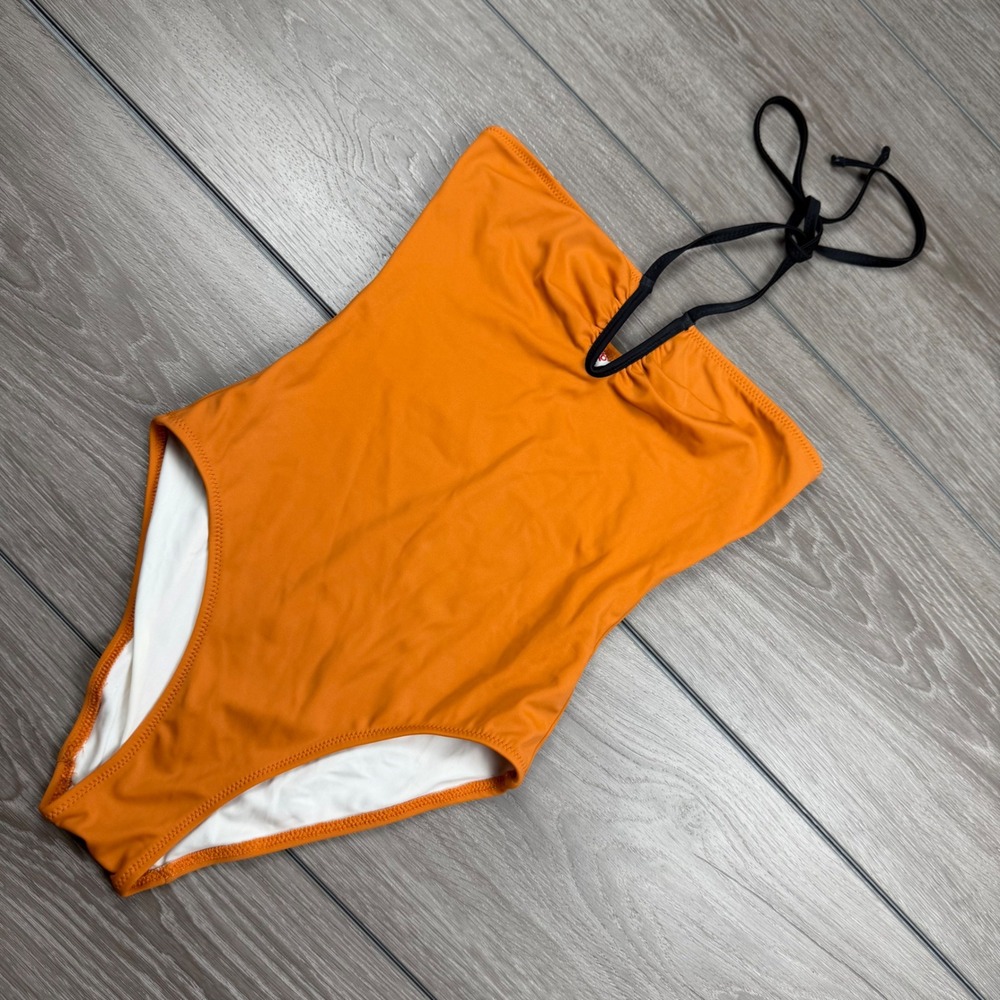 Solid & Striped Womens One Piece Swimsuit Halter Neck‎ Orange XS